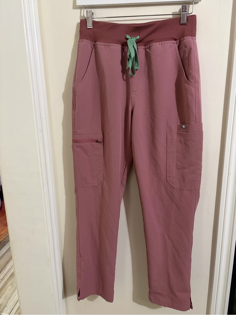 Figs Women's Rose Cargo Joggers with Green Drawstring